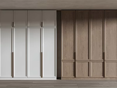Modern Interior Wardrobe Design With White And Wooden Sleek Sliding Doors And Wood Grain 3d model