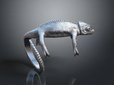 Silver Gray Chameleon Shaped Ring With Metallic 3D Design And Reflective Surface 3d model