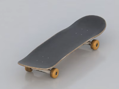 Professional Skateboard Sports Equipment Featuring Gray Deck And Four Yellow Wheels 3d model