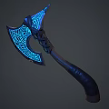 Decorative Axe Ornament With Intricate Blue Glowing Patterns And Wooden Handle
