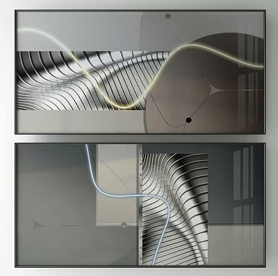 Modern Abstract Wall Art With Curved Lines And Light Effects Decor 3d model