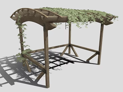 Wooden Pergola with Green Vines Covering Top Arched Frame Outdoor Garden Design 3d model
