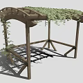 Wooden Pergola with Green Vines Covering Top Arched Frame Outdoor Garden Design