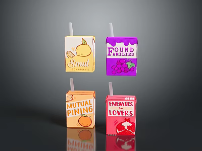 Colorful Fruit Juice Cartons With Orange Grape Flavors And Straws 3d model