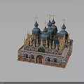 Historic Ornate Building With Blue Domes Golden Spires Arched Portals And Intricate Decorations