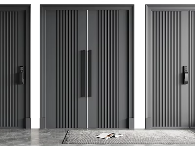Modern Black Security Doors With Vertical Stripes And Secure Lock Design 3d model