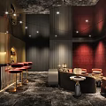 Modern Basement Interior Design With Bar Counter Red Stools And Sofa Seating Area