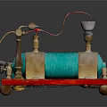Vintage Mechanical Model With Brass Parts Green Cylinder Red Base And Funnel