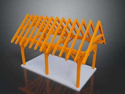Detailed Orange Roof Truss Model Featuring Triangular Structures And White Base 3d model