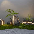 Zen Garden Ornament With Illuminated Stones Green Plants And Grass Patterns