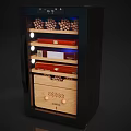 Cigar Refrigerator With Glass Door Wooden Drawers And Cigars Storage Interior Design