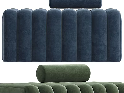Velvet Upholstered Channel Tufted Sofa Bench In Navy Blue And Green With Cylindrical Backrest 3d model