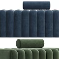 Velvet Upholstered Channel Tufted Sofa Bench In Navy Blue And Green With Cylindrical Backrest