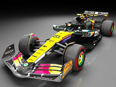 Yellow And Black Formula 1 Racing Car With Colorful Accents And Aerodynamic Design 3d model