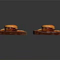 Two Delicious Hamburgers with Crispy French Fries on Wooden Serving Boards