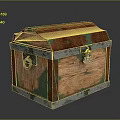 Vintage Old Wooden Chest With Rusty Green Patina And Metal Lock Hinges