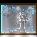 Decorative Wall Panel With Carved Tree Design Cranes And Blue Backlighting 3d model