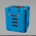 Blue Cubic Industrial Equipment With Circular Top Opening Side Black Stripes And Carrying Handle