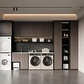 Modern Laundry Room Design With Stacked Washer Dryer And Dark Cabinets