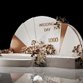 Wedding Floral Decor With Fan Shaped Backdrop And Brown White Flowers On Elegant Stage Setup