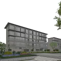 Modern Residential Building With Large Windows Surrounded By Trees And Flower Beds