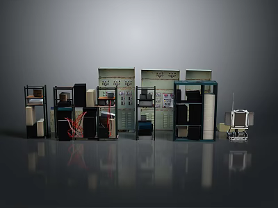 Computer Server Racks With Network Equipment Multiple Cabinets Display Screens And Storage Units 3d model