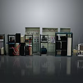 Computer Server Racks With Network Equipment Multiple Cabinets Display Screens And Storage Units