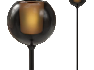 Black Modern Floor Lamp With Spherical Shade And Warm Light Glow 3d model
