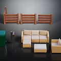 Outdoor Beige Furniture Set With Sofa Ottoman And Single Wicker Chair
