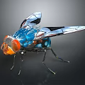Vibrant Blue Fly With Red Eyes Transparent Patterned Wings And Orange Body