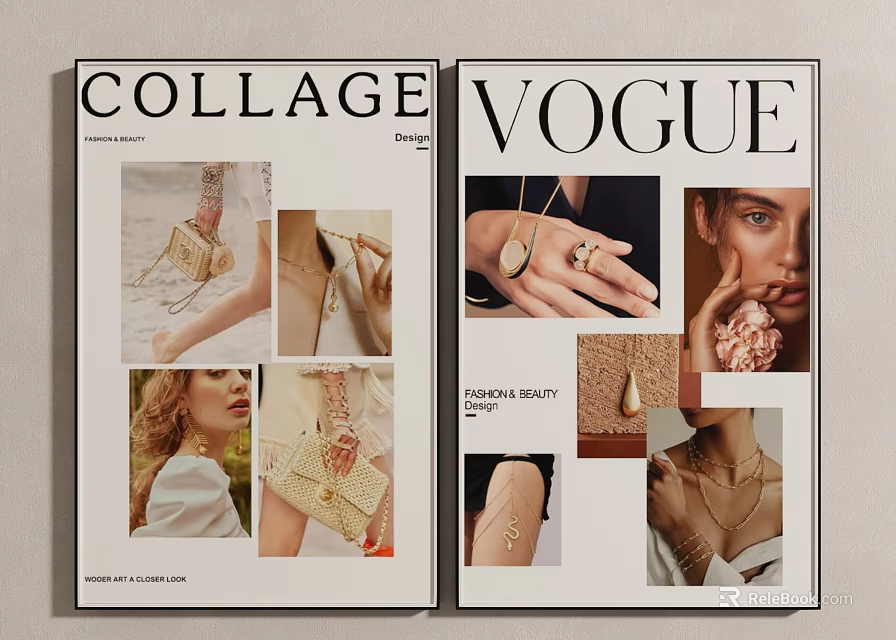 Collage And Vogue Fashion Magazine Covers Featuring Style Collages With Apparel And Accessories 3d model 