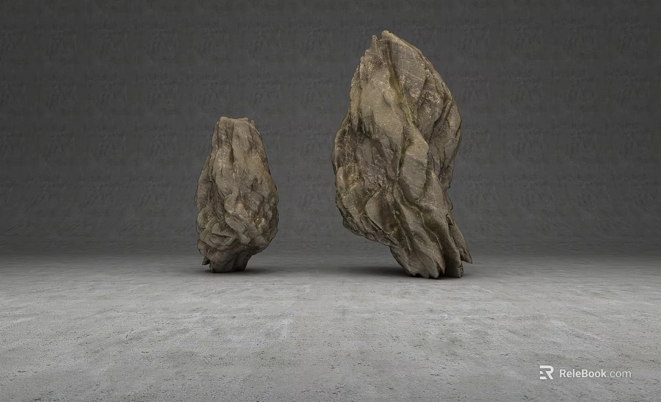 Natural Stone and Wood Elements with Rough Texture on Gray Floor Background 3d model 