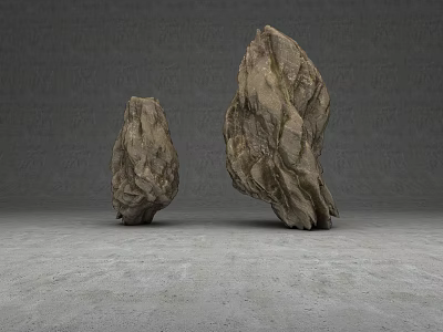Natural Stone and Wood Elements with Rough Texture on Gray Floor Background 3d model