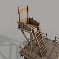 Simple Wooden Elevated Tower With Staircase Platform And Railing Design 3d model