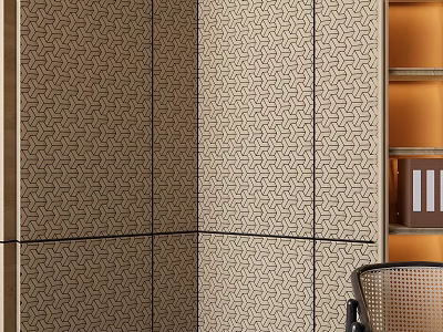 Decorative Wall Panels With Geometric Pattern In Beige Brown And Bookshelf Accent 3d model