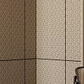 Decorative Wall Panels With Geometric Pattern In Beige Brown And Bookshelf Accent