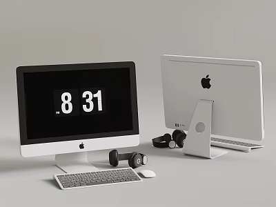Modern Home Office Desktop Setup With iMac Dumbbells Keyboard And Mouse 3d model