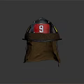 Firefighter Helmet With Red Number 9 Yellow Tag And Brown Lining Design