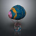 Vibrant Blue Yellow Pink Hot Air Balloon With Decorative Patterns And Red Basket