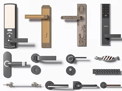 Various Modern And Traditional Door Handles With Decorative And Functional Designs 3d model