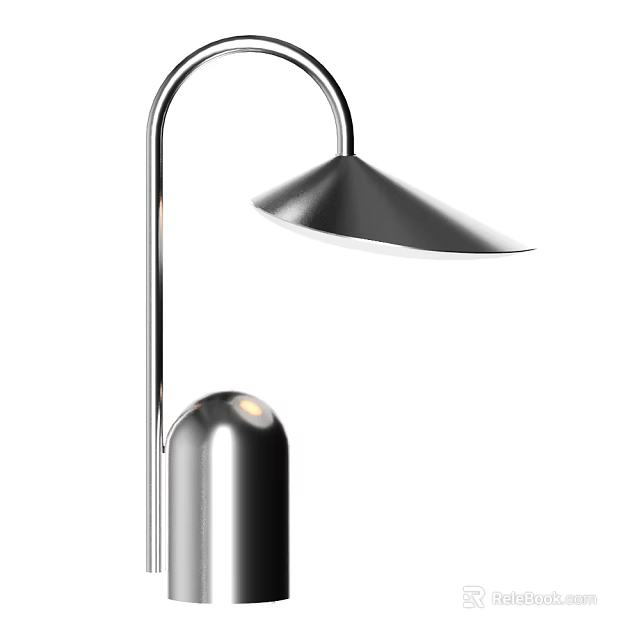 Sleek Modern Table Lamp With Curved Arm And Cone Shaped Metallic Shade 3d model 