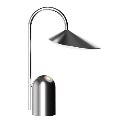 Sleek Modern Table Lamp With Curved Arm And Cone Shaped Metallic Shade 3d model