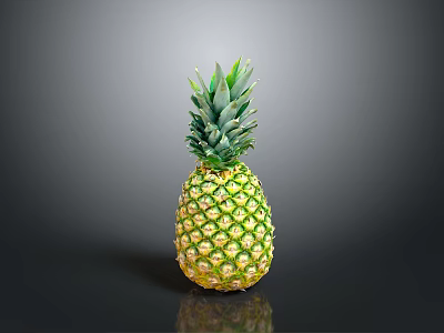 Fresh Pineapple With Green Leaves And Shiny Yellow Skin On Black Background 3d model