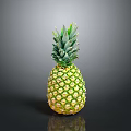 Fresh Pineapple With Green Leaves And Shiny Yellow Skin On Black Background
