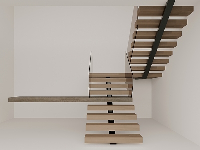 Interspersed with solid wood glass handrails to leak empty stairs 3d model