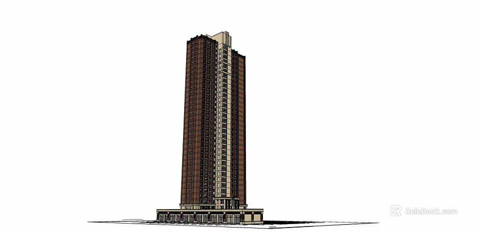 Modern High Rise Residential Building Exterior With Brown Beige Facade And Multiple Windows 3d model 