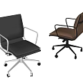 Modern Office Chair With Black And Brown Leather Metal Frame And Wheels