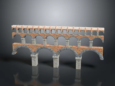 Garden Landscape Design Featuring Double Tiered Arches Red Bricks And White Stone Aqueduct Structure 3d model