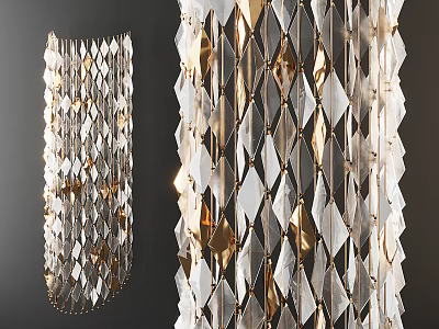 Modern Elegant Chandelier With Diamond Shaped Crystal And Metallic Geometric Design Elements 3d model