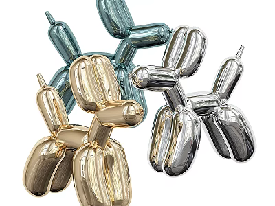 Modern Balloon Dog Decorative Ornament Set With Metallic Gold Silver Blue Finish 3d model